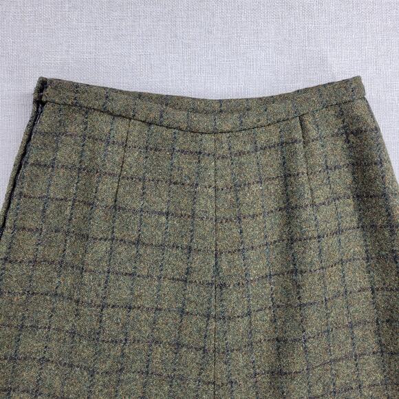 Vintage Womens Skirt Sage Green Wool Tweed Windowpane Check A-Line Career Work - Picture 8 of 12